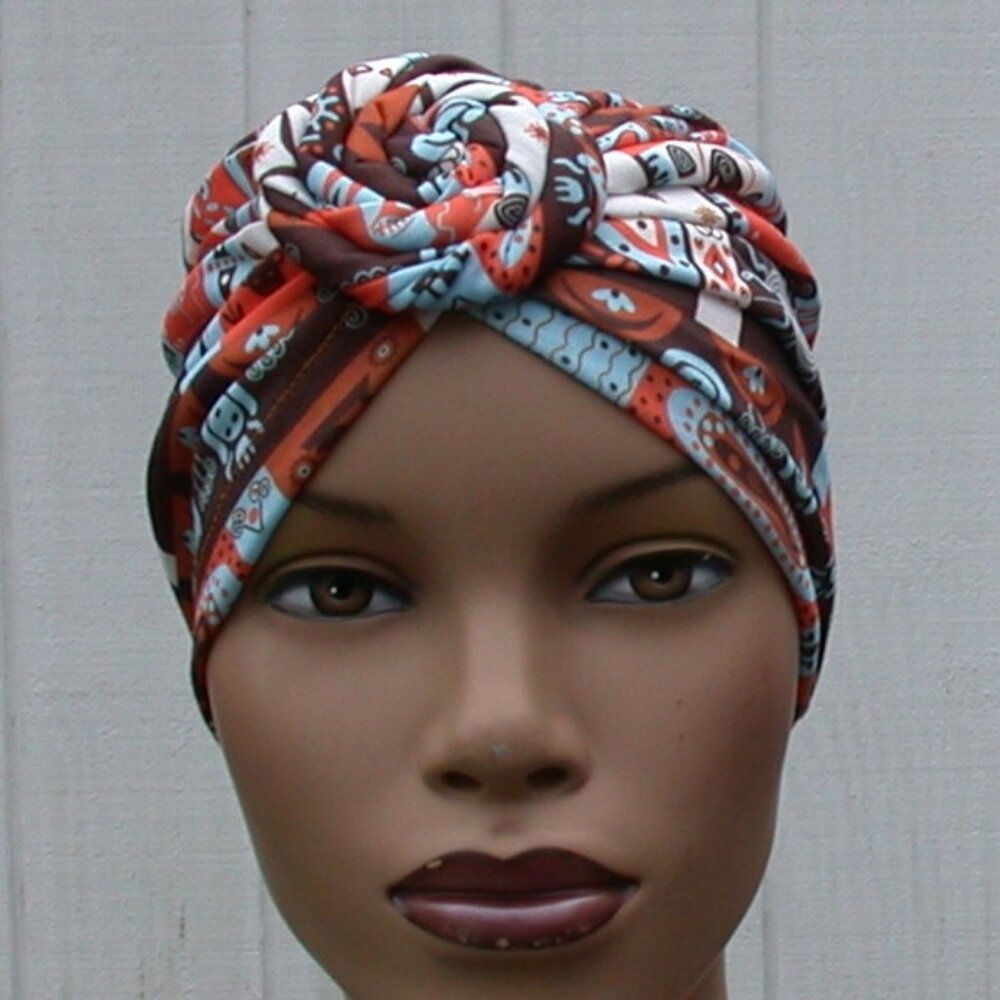 Blue & White Zulu Instant Wrap Bantu Slip On Cap Jamican Chiney Bumps